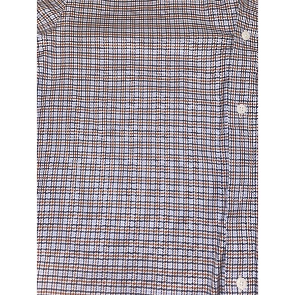 Johnston & Murphy Shirt Mens Medium Blue Brown White Plaid Button Up Cotton L - Picture 2 of 14